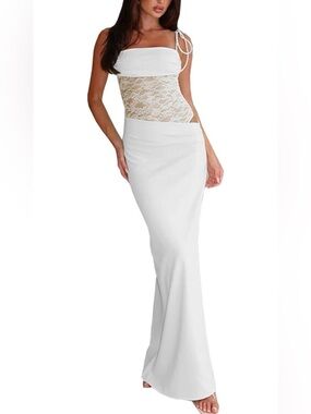 White Maxi Dress with Lace Bodysuit